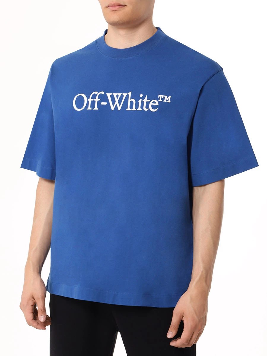 Футболка хлопковая OFF-WHITE OMAA120F24JER002 4501 Синий  Фото 4