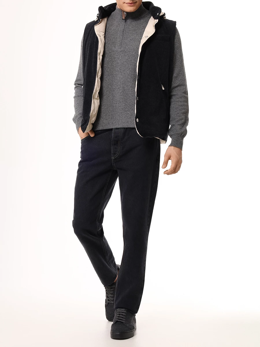 Жилет вельветовый BRUNELLO CUCINELLI MY4761775 CAD44 Темно- Синий  Фото 2