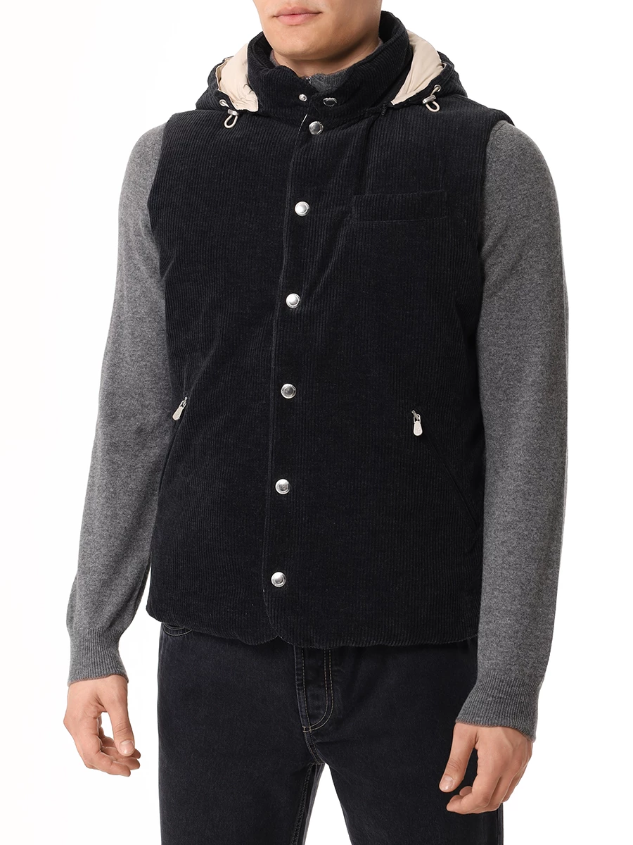 Жилет вельветовый BRUNELLO CUCINELLI MY4761775 CAD44 Темно- Синий  Фото 4