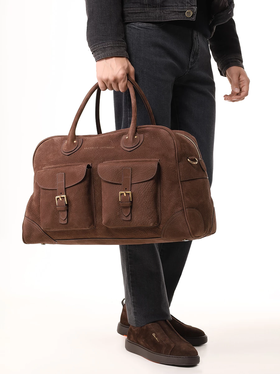 Сумка из нубука Weekender BRUNELLO CUCINELLI MBEPU428 C1035 Коричневый  Фото 2