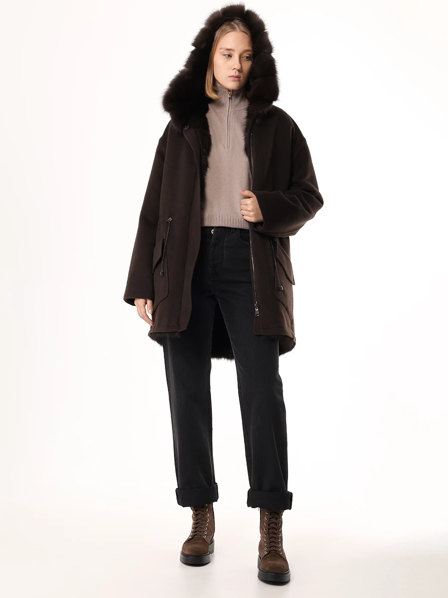 Пальто с мехом соболя MANZONI 24 24M495-ZDB1 Коричневый  Фото 2
