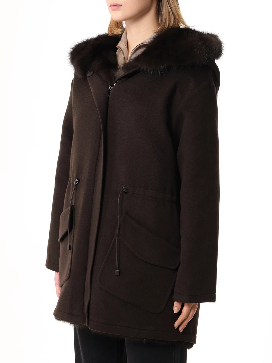 Пальто с мехом соболя MANZONI 24 24M495-ZDB1 Коричневый  Фото 4
