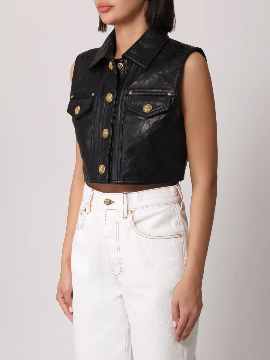 Жилет кожаный BALMAIN DF1SA330LD01 0PA Черный  Фото 4