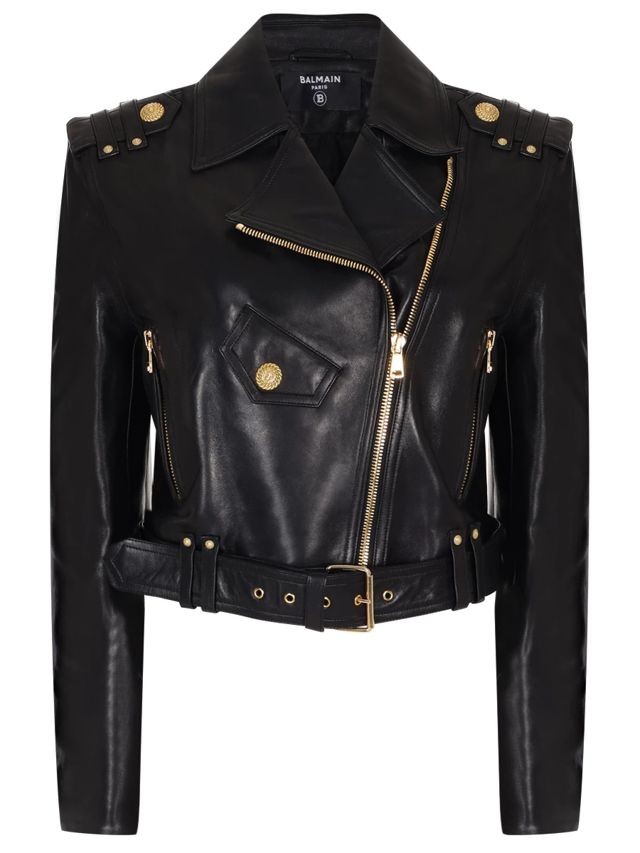 Куртка-косуха кожаная BALMAIN DF1TD205LC62 0PA Черный 