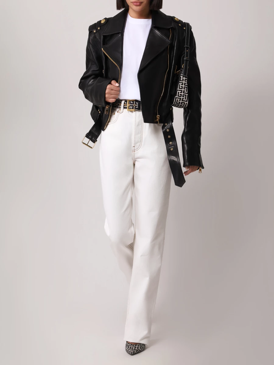 Куртка-косуха кожаная BALMAIN DF1TD205LC62 0PA Черный  Фото 2