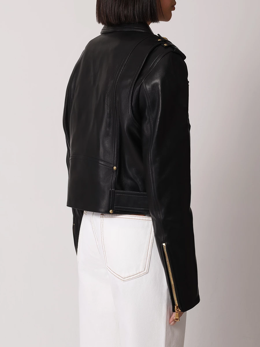 Куртка-косуха кожаная BALMAIN DF1TD205LC62 0PA Черный  Фото 3