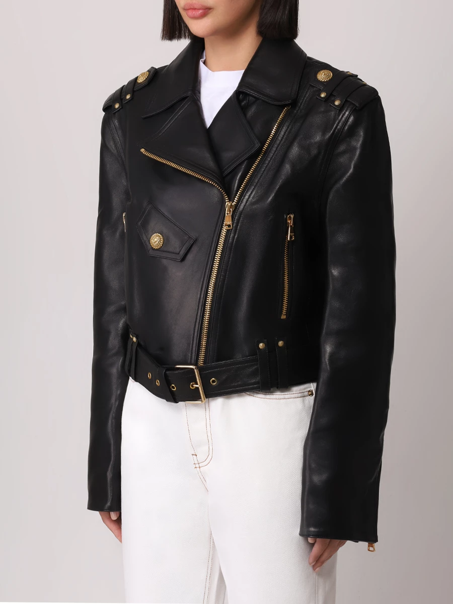 Куртка-косуха кожаная BALMAIN DF1TD205LC62 0PA Черный  Фото 4
