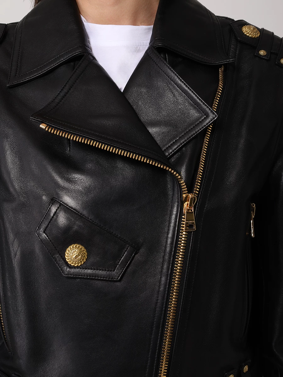 Куртка-косуха кожаная BALMAIN DF1TD205LC62 0PA Черный  Фото 6