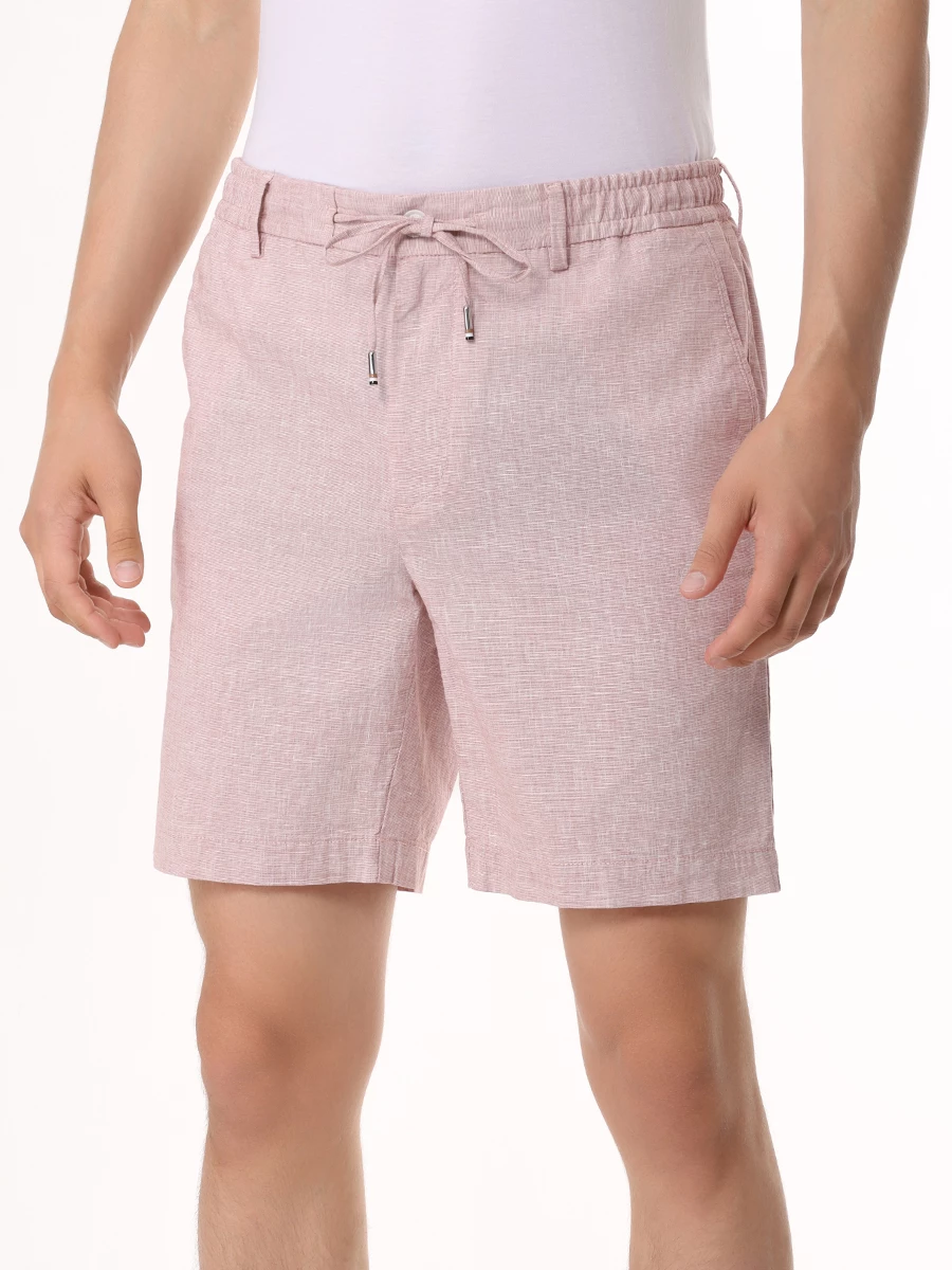 Шорты Regular Fit из хлопка и льна BOSS 50512555/248 Бордовый  Фото 4