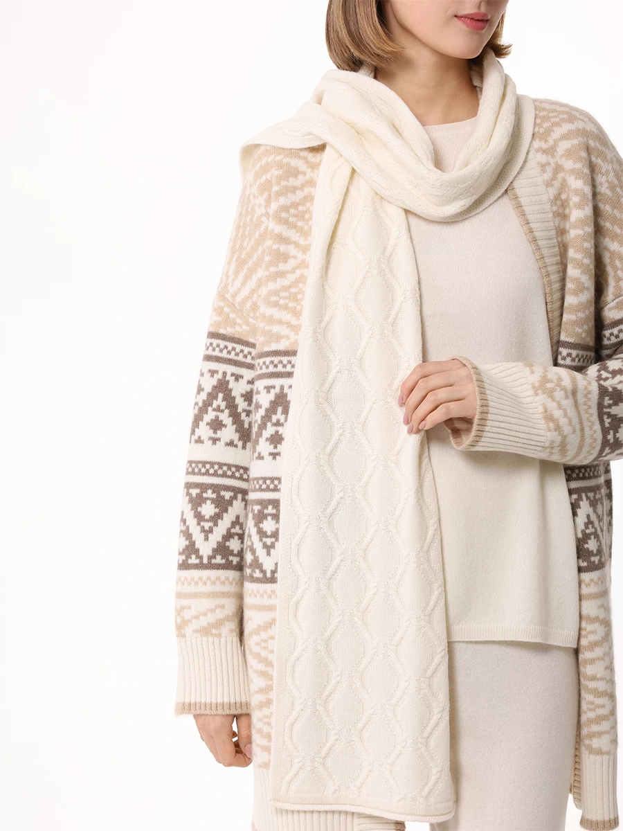 Шарф кашемировый MIR CASHMERE cwq23-021 (25*175) Молочный Белый  Фото 2