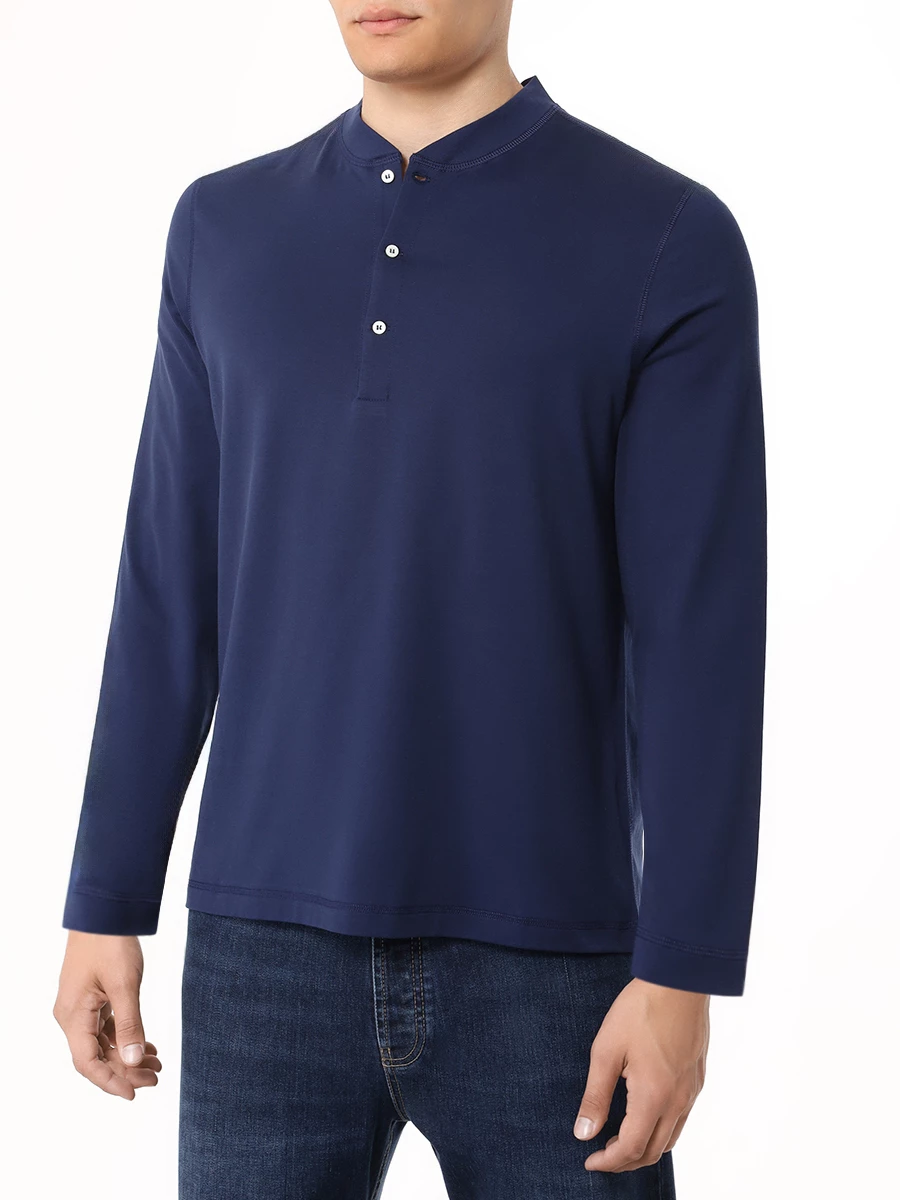 Поло хлопковое BRUNELLO CUCINELLI M0B131365 C9695 Синий  Фото 4