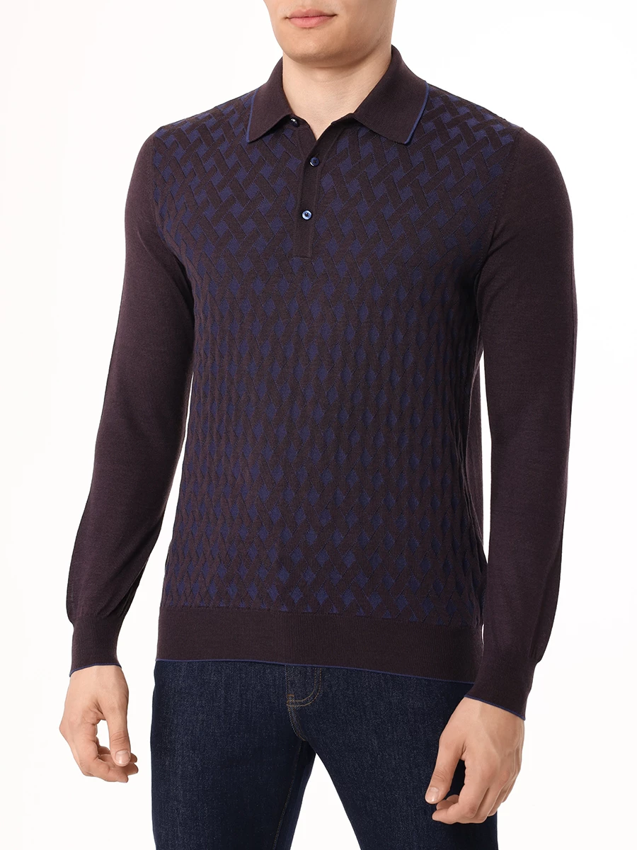 Поло из шерсти и шелка BERTOLO LUXURY MENSWEAR 902056/001839/1207 Бордовый  Фото 4