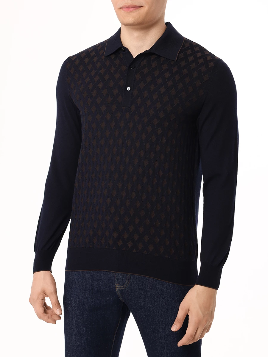 Поло из шерсти и шелка BERTOLO LUXURY MENSWEAR 902056/001839/1146 Синий  Фото 4