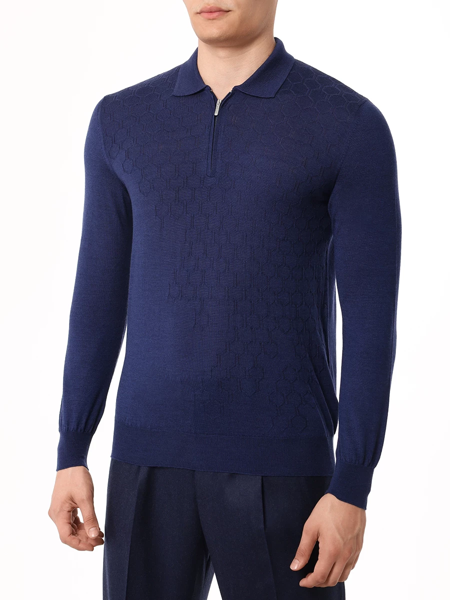 Поло шерстяное BERTOLO LUXURY MENSWEAR 902371/002434/0048 Синий  Фото 4
