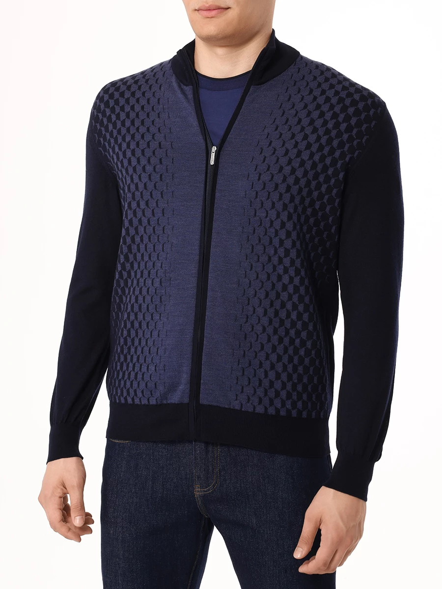 Кардиган из шерсти и шелка BERTOLO LUXURY MENSWEAR 902362/002430/1146 Синий  Фото 4