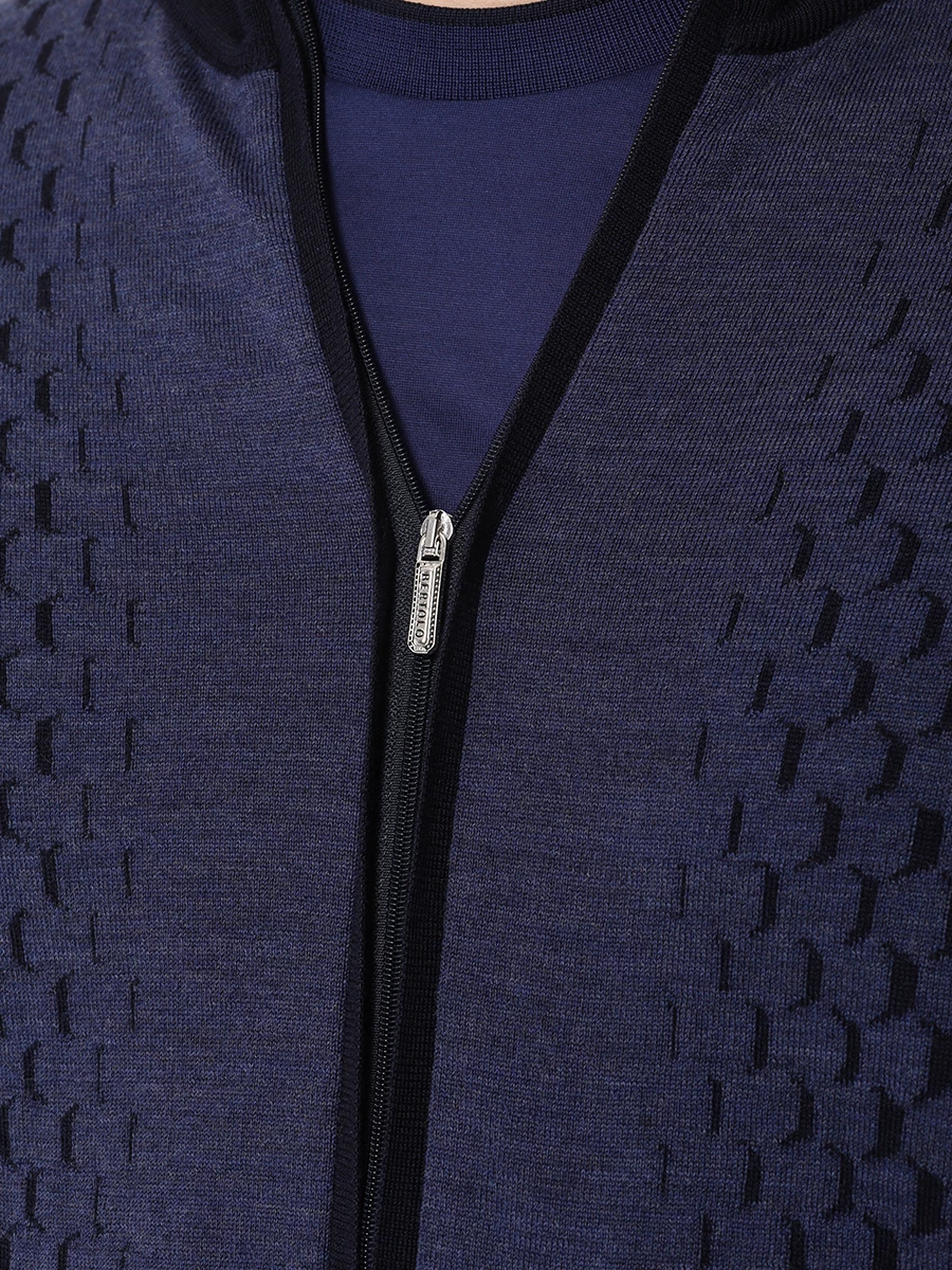 Кардиган из шерсти и шелка BERTOLO LUXURY MENSWEAR 902362/002430/1146 Синий  Фото 5
