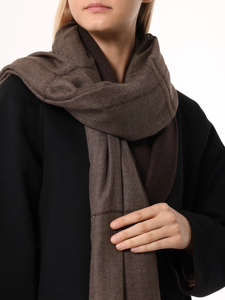 Шарф из кашемира и шелка KITON D58768K0518F02001 Коричневый  Фото 2