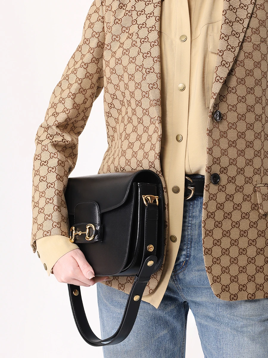 Сумка кожаная Horsebit GUCCI 6022041DB0G 1000 Черный  Фото 2