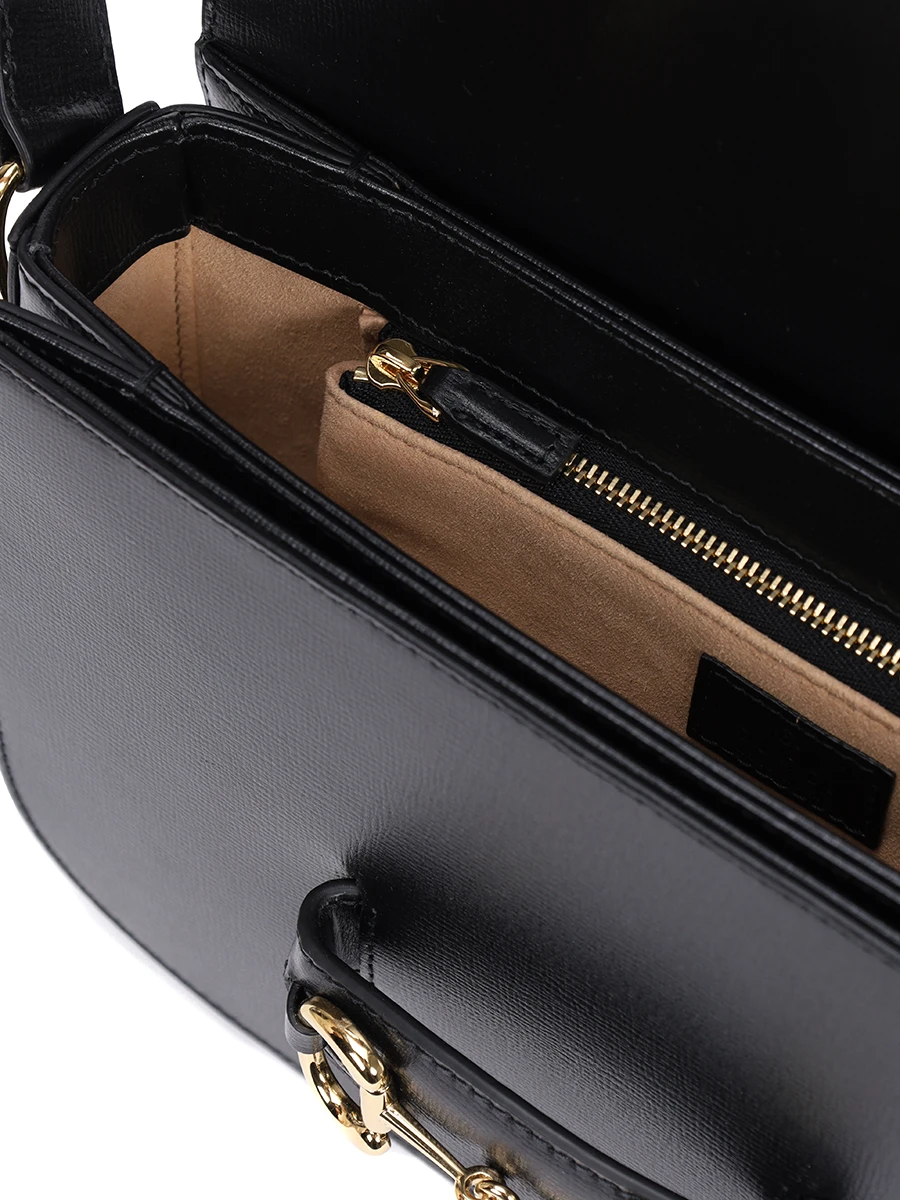 Сумка кожаная Horsebit GUCCI 6022041DB0G 1000 Черный  Фото 4