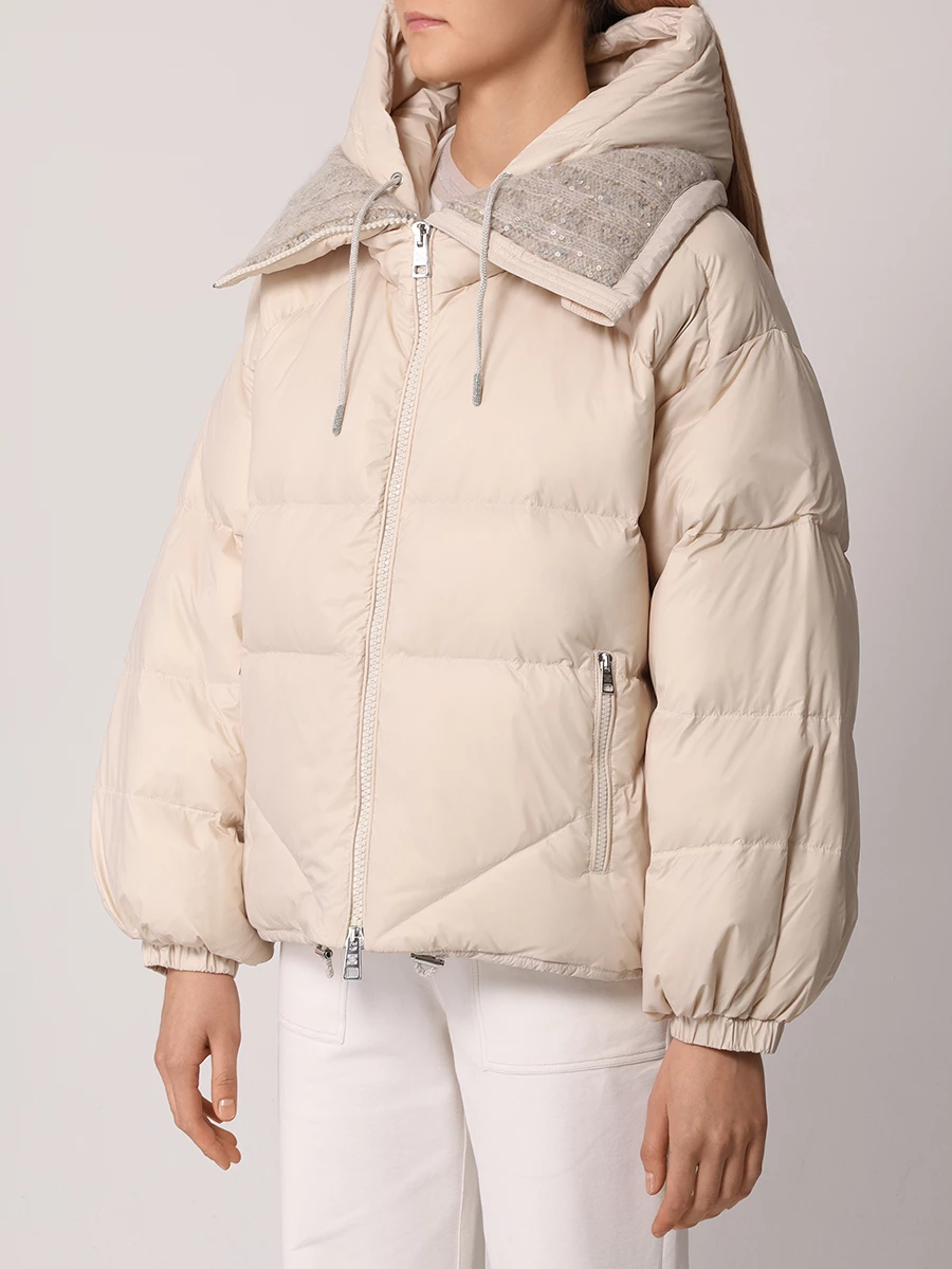 Пуховик стеганый PANICALE D351027CA 35D37A 0225 Бежевый  Фото 4