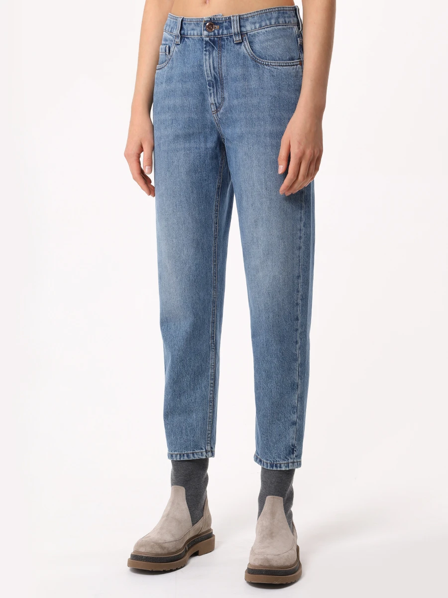 Джинсы Baggy Jean хлопковые BRUNELLO CUCINELLI MP095P5732 C8973 Голубой  Фото 4