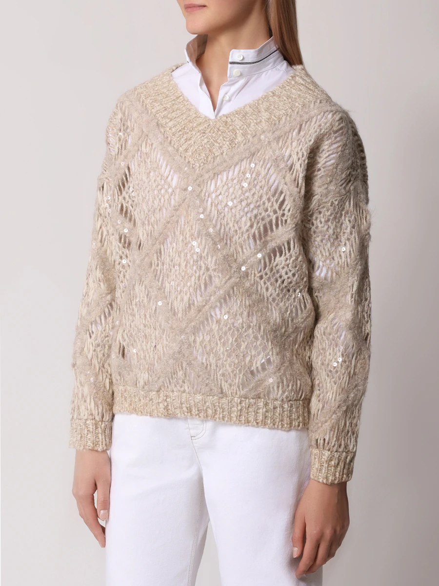 Пуловер шерстяной BRUNELLO CUCINELLI MCER10202P CDH60 Бежевый  Фото 4