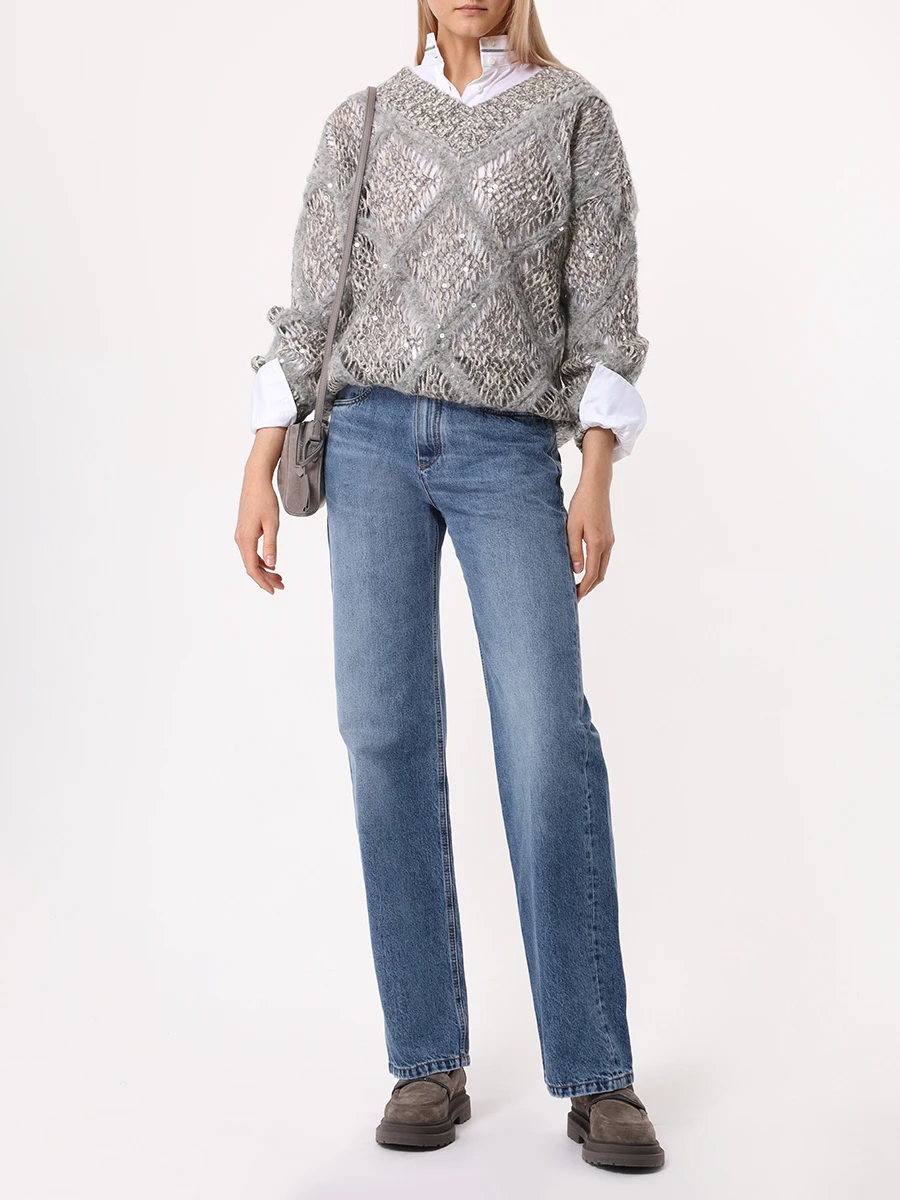 Пуловер шерстяной BRUNELLO CUCINELLI MCER10202P CEO53 Серый  Фото 2