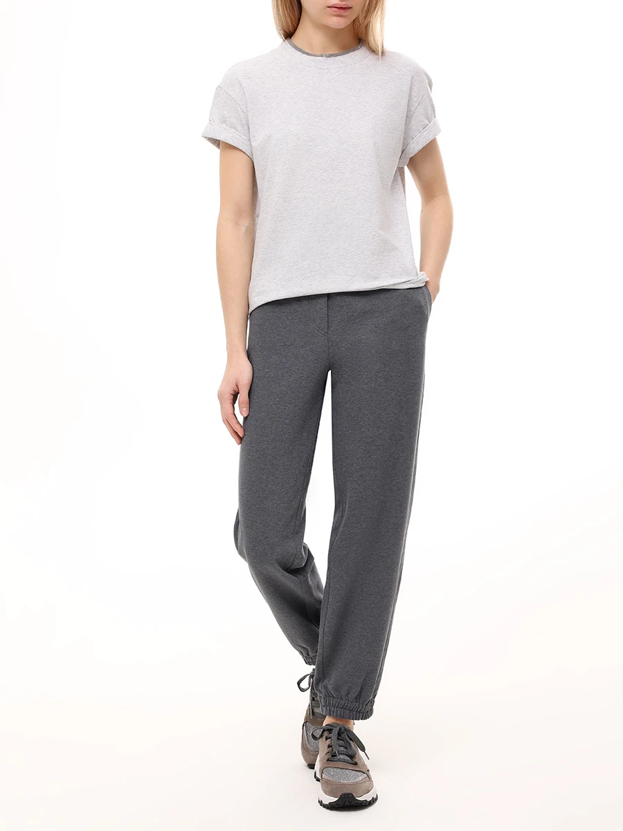 Брюки хлопковые BRUNELLO CUCINELLI MP05NHR399 C8125 Серый  Фото 2