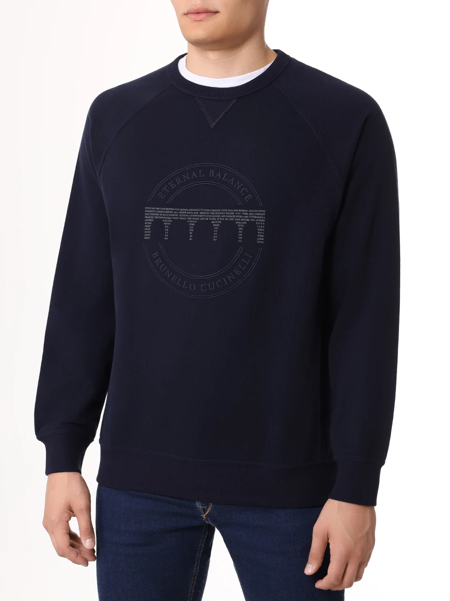 Толстовка хлопковая BRUNELLO CUCINELLI MM8369017G CXM66 Синий  Фото 4