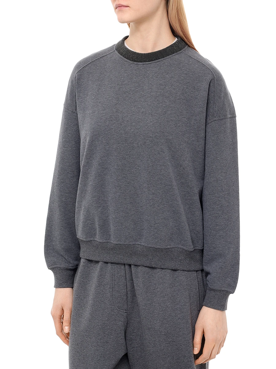 Толстовка хлопковая BRUNELLO CUCINELLI MP05NHR310 C8125 Серый  Фото 4