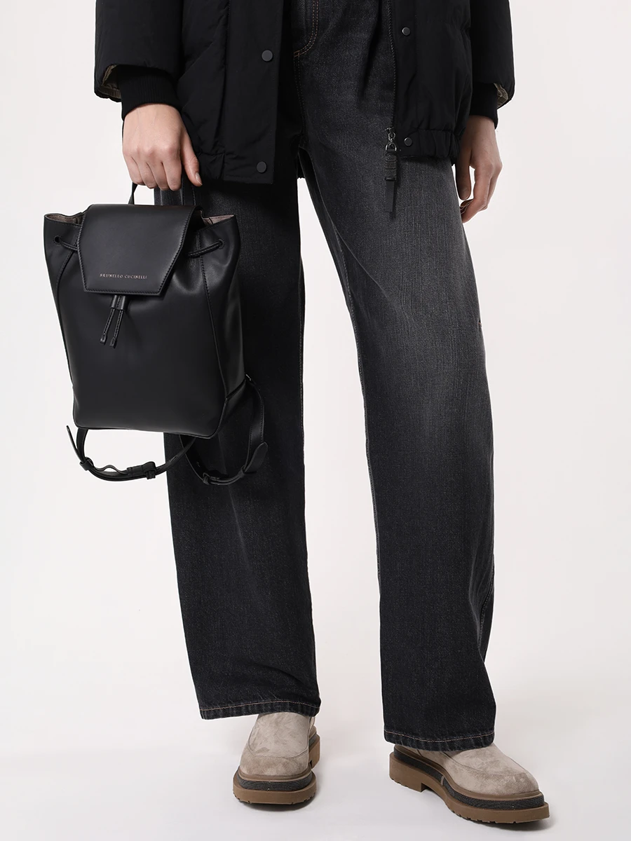 Рюкзак кожаный BRUNELLO CUCINELLI MBHED2603P C101 Черный  Фото 2