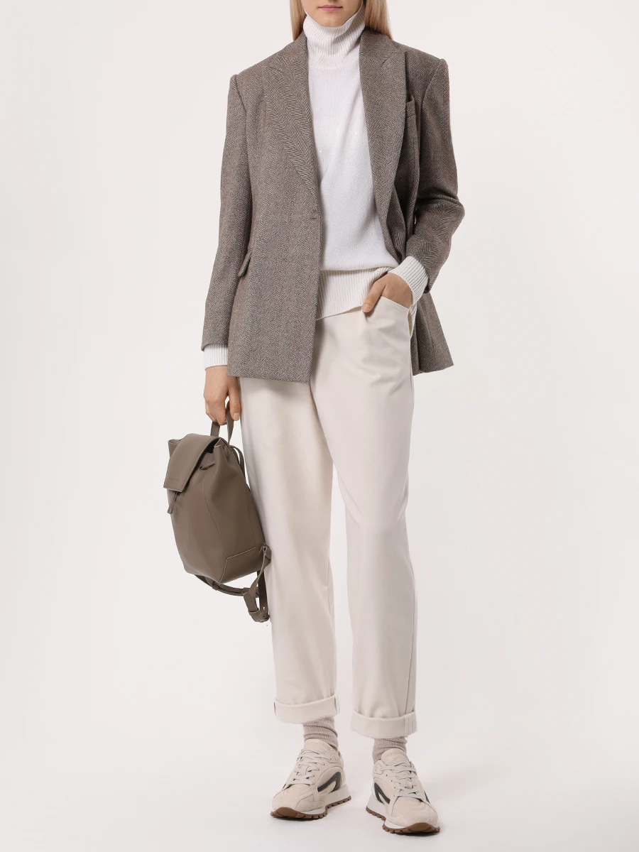 Брюки хлопковые BRUNELLO CUCINELLI MPR24P7745 C2350 Бежевый  Фото 2