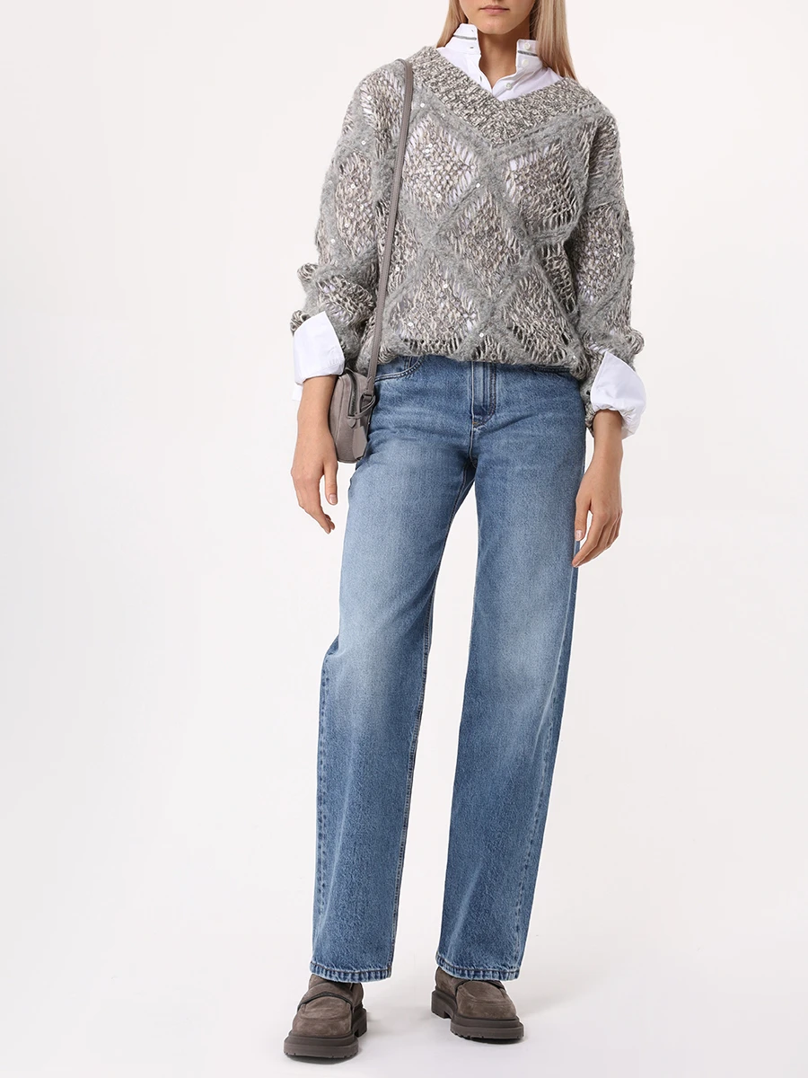 Джинсы Regular Fit хлопковые BRUNELLO CUCINELLI MP095P5808 C8990 Голубой  Фото 2