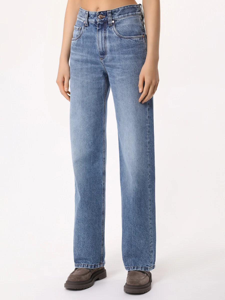 Джинсы Regular Fit хлопковые BRUNELLO CUCINELLI MP095P5808 C8990 Голубой  Фото 4