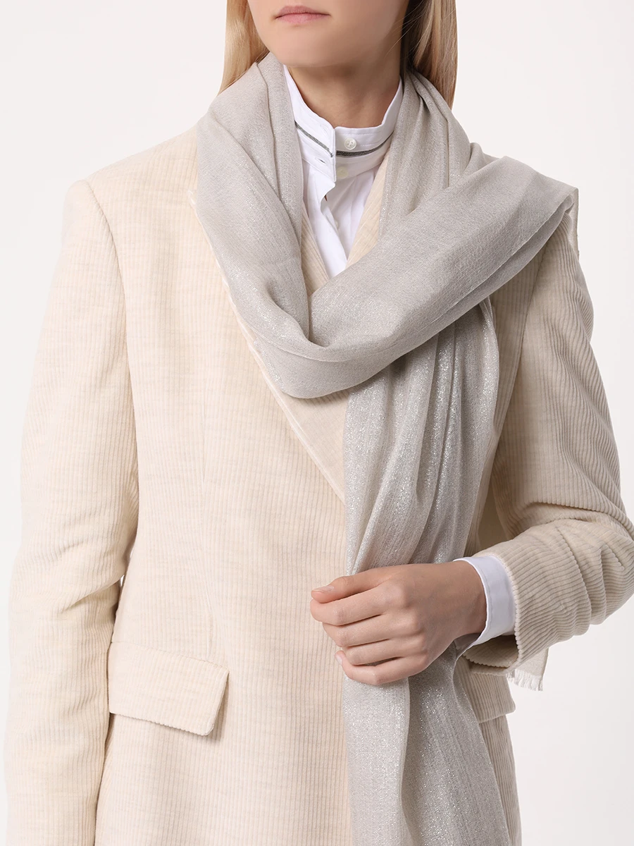 Шарф из кашемира и шелка BRUNELLO CUCINELLI MSCDAR097P C8920 Светло- Бежевый  Фото 2