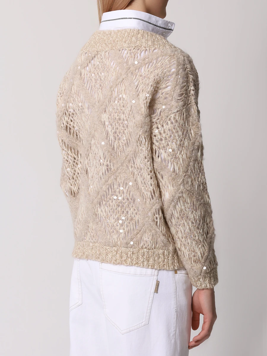 Пуловер шерстяной BRUNELLO CUCINELLI MCER10202 CDH60 Бежевый  Фото 3