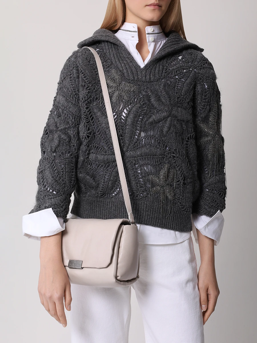 Сумка кожаная BRUNELLO CUCINELLI MBDAD2608 C9593 Кремовый  Фото 2