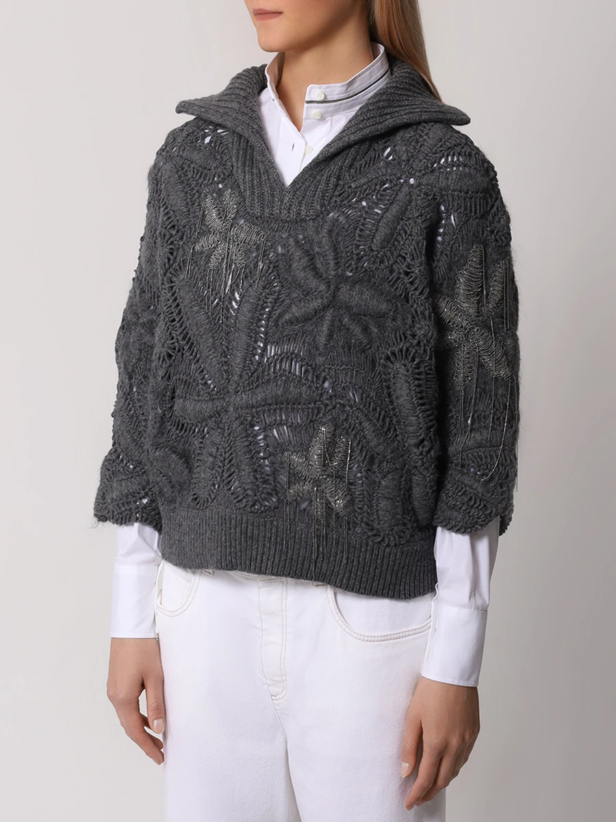 Джемпер кашемировый BRUNELLO CUCINELLI M52617904 C079 Темно- Серый  Фото 4