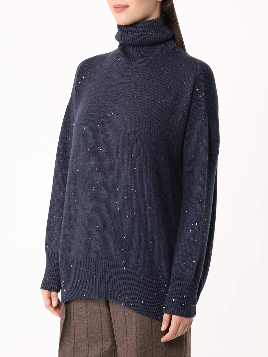 Свитер кашемировый BRUNELLO CUCINELLI M73539914 CJ786 Темно- Синий  Фото 4