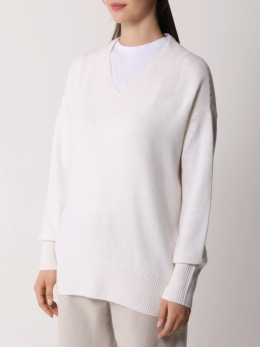 Пуловер кашемировый BRUNELLO CUCINELLI M73539922 CJ159 Белый  Фото 4