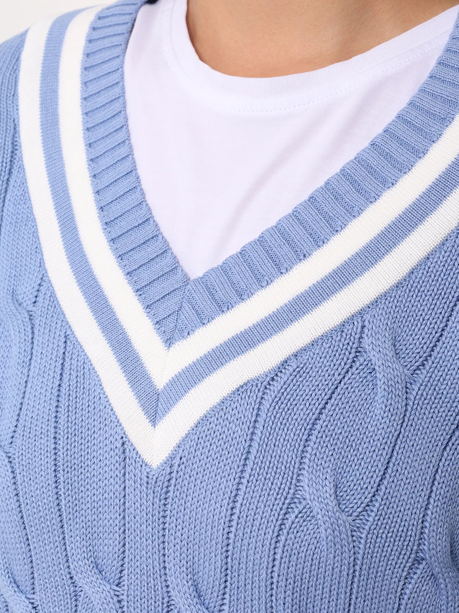 Пуловер хлопковый SPORTY & RICH WS011S41SS/104 Голубой  Фото 5