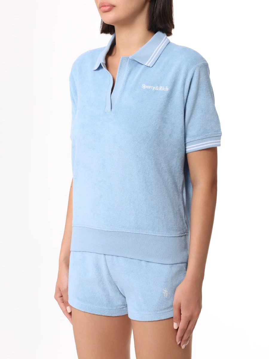 Поло хлопковое SPORTY & RICH TO025S416SS/104 Голубой  Фото 4