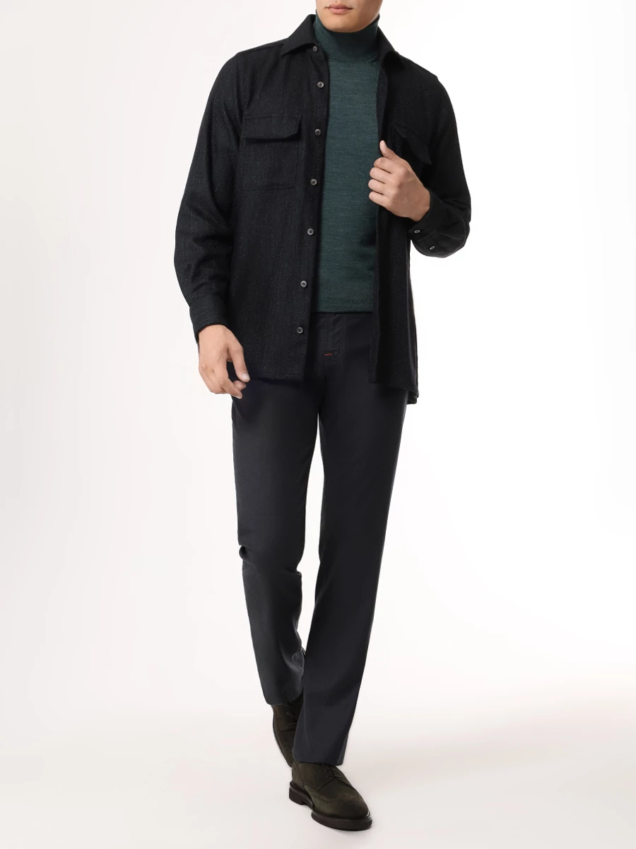 Рубашка Regular Fit шерстяная KITON UCRRLK0170E09000 Зеленый  Фото 2