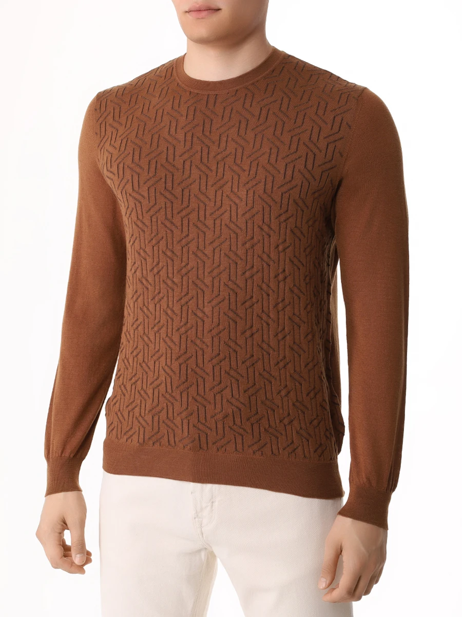 Джемпер из шерсти и шелка BERTOLO LUXURY MENSWEAR 902359/002429/5286 Коричневый  Фото 4
