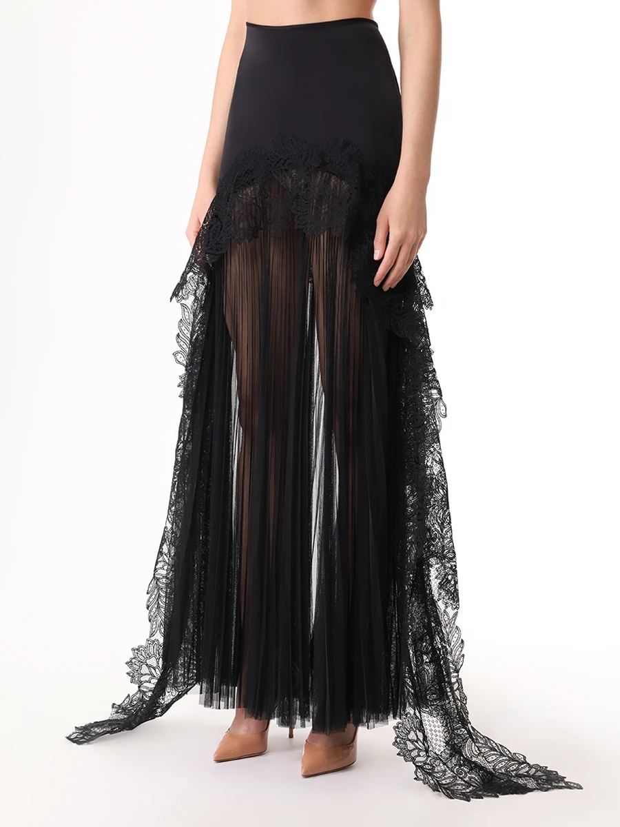 Юбка с кружевом DAVID KOMA PF24DK66SL Черный  Фото 4