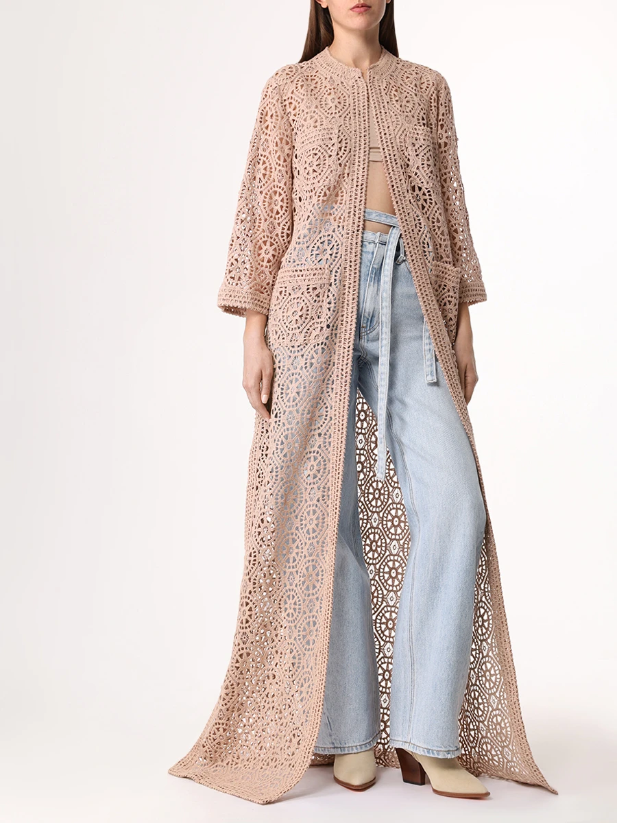 Накидка хлопковая ELIE SAAB J0040NP24MC004 W0002 Бежевый  Фото 2