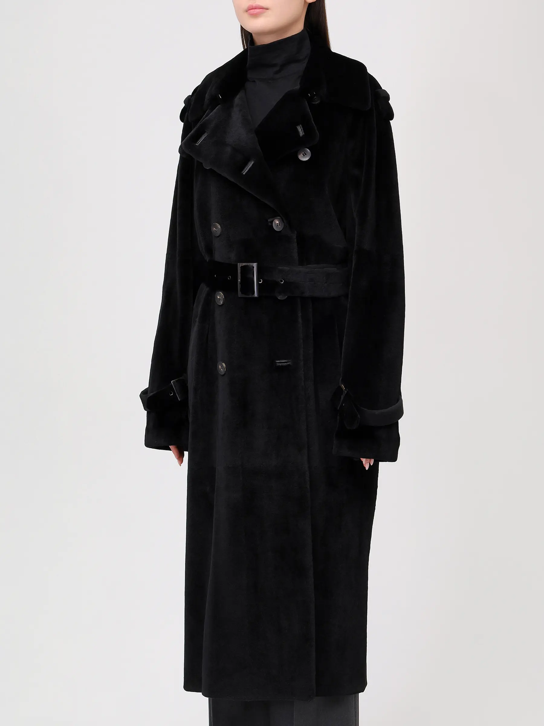 Шуба норковая EMIL SHABAEV 3726918/94379 Тренчкот из стриж норки на пугов. Черный  Фото 5