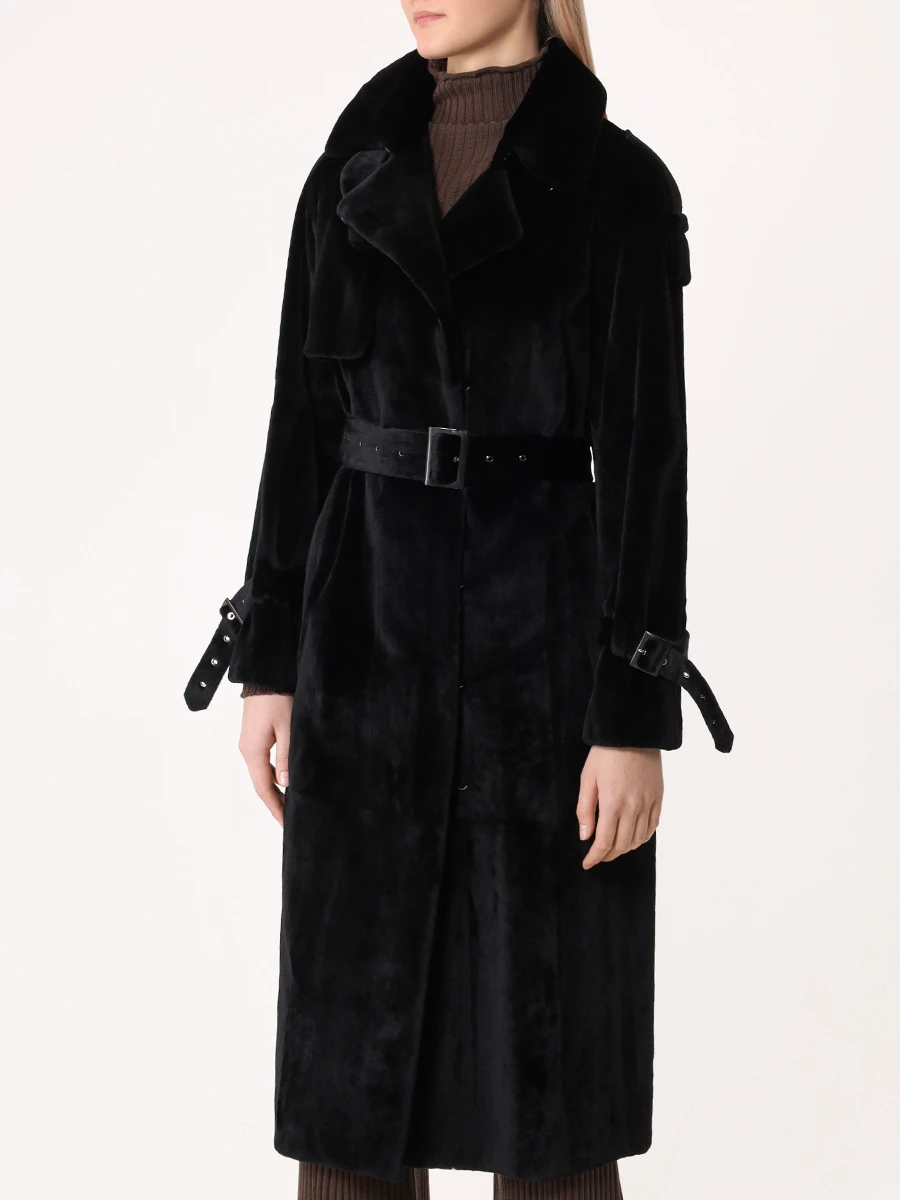 Шуба норковая EMIL SHABAEV 2668792/3897 Тренчкот из стриж норки с пряжками Черный  Фото 4