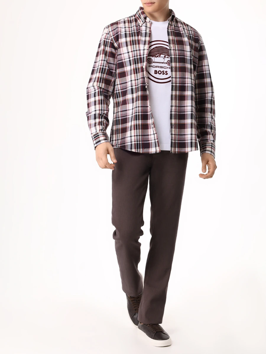 Рубашка Regular Fit хлопковая BOSS 50521517/642 Бордовый  Фото 2