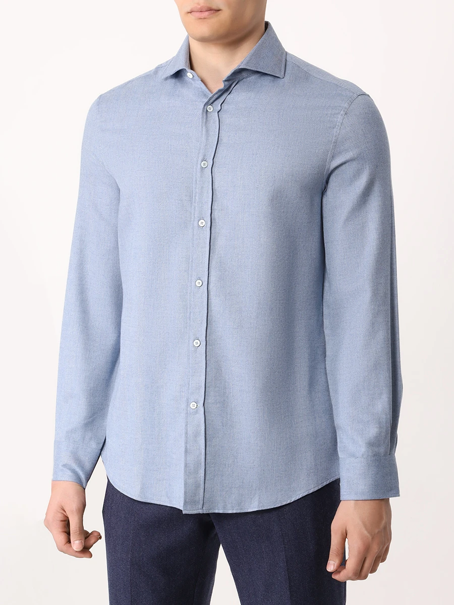 Рубашка Easy Fit из хлопка и лиоцелла BRUNELLO CUCINELLI MY6370627 C016 Голубой  Фото 4